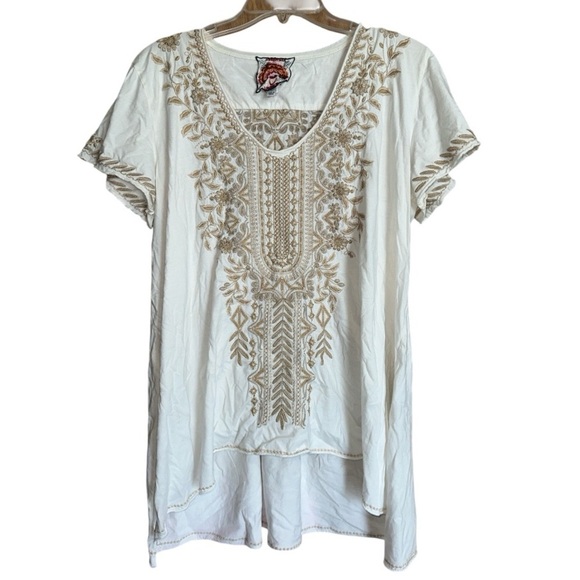 Johnny Was Tops - Johnny Was Women’s Embroidered Cream Tunic Top, Large